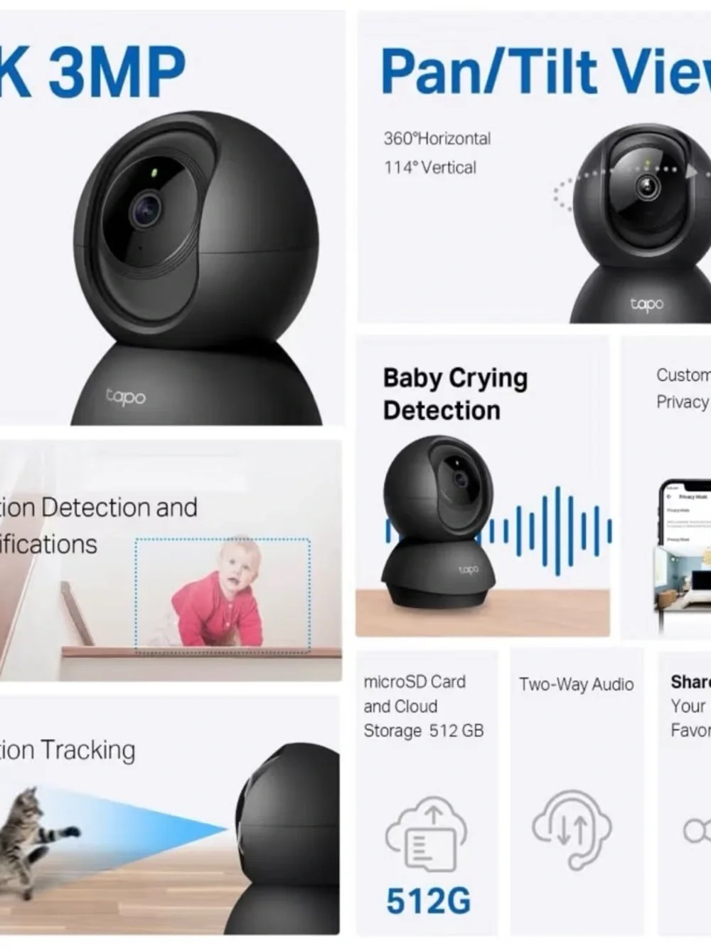 Tapo Pan/Tilt Home Security Wi‑Fi Camera — White